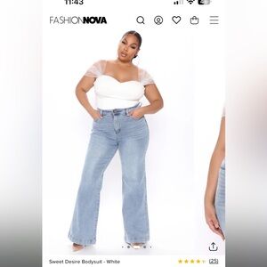 Fashion Nova “Sweet Desire” White Bodysuit with Sheer Sleeves